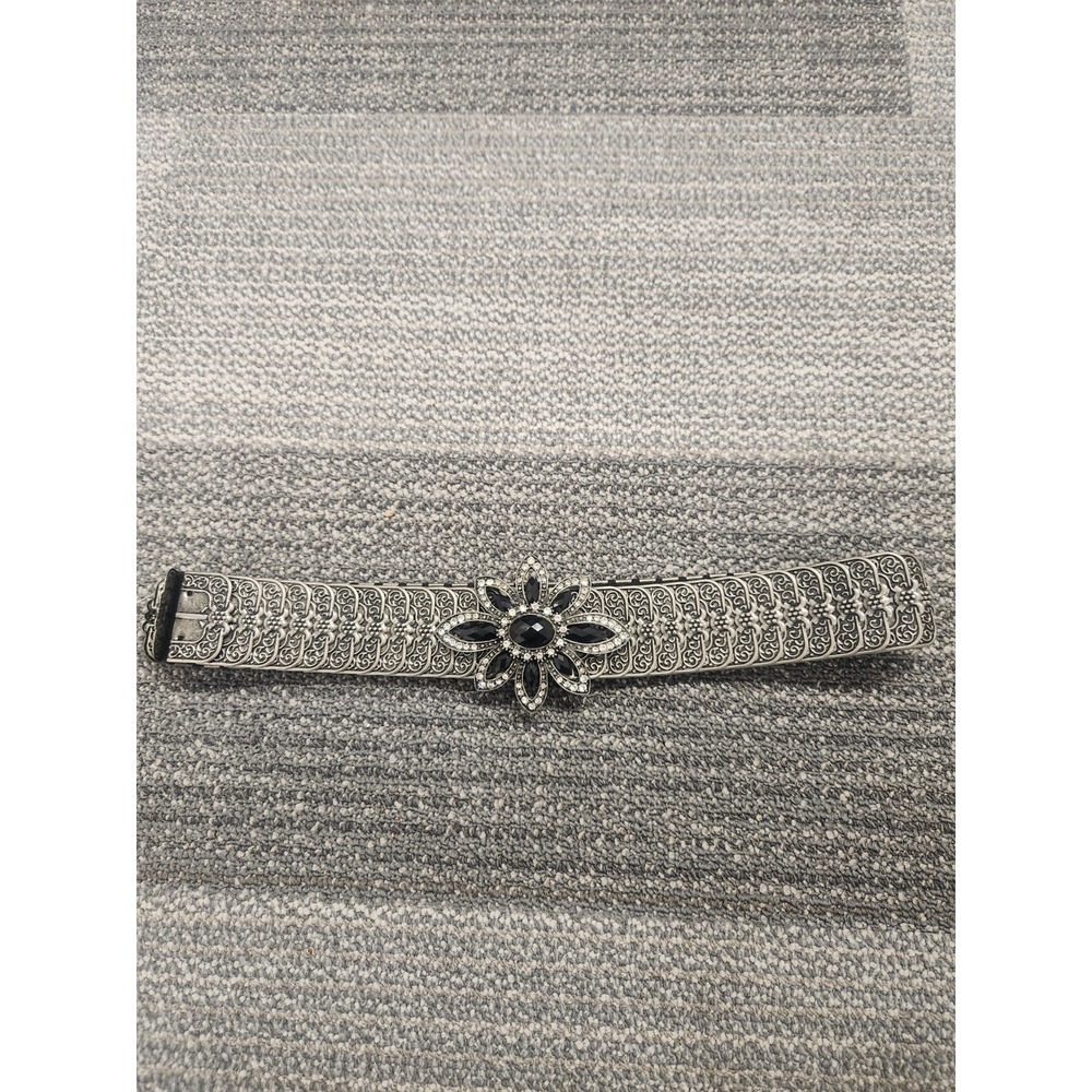 Ladies Vintage Y2K Rhinestone Flower Metal Link Scroll Belt with Stretch‎ 30"